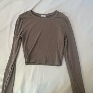 Garage Dark Tan Ribbed Crop Top